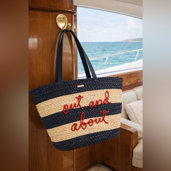 Kate Spade NWT Out and About Straw Tote from Shore Thing Line Retails $298 - Picture 3 of 14